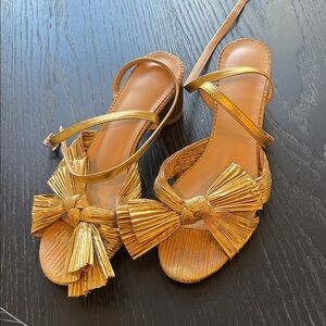 Gold Bow Ankle-Strap Sandals - Women size 40